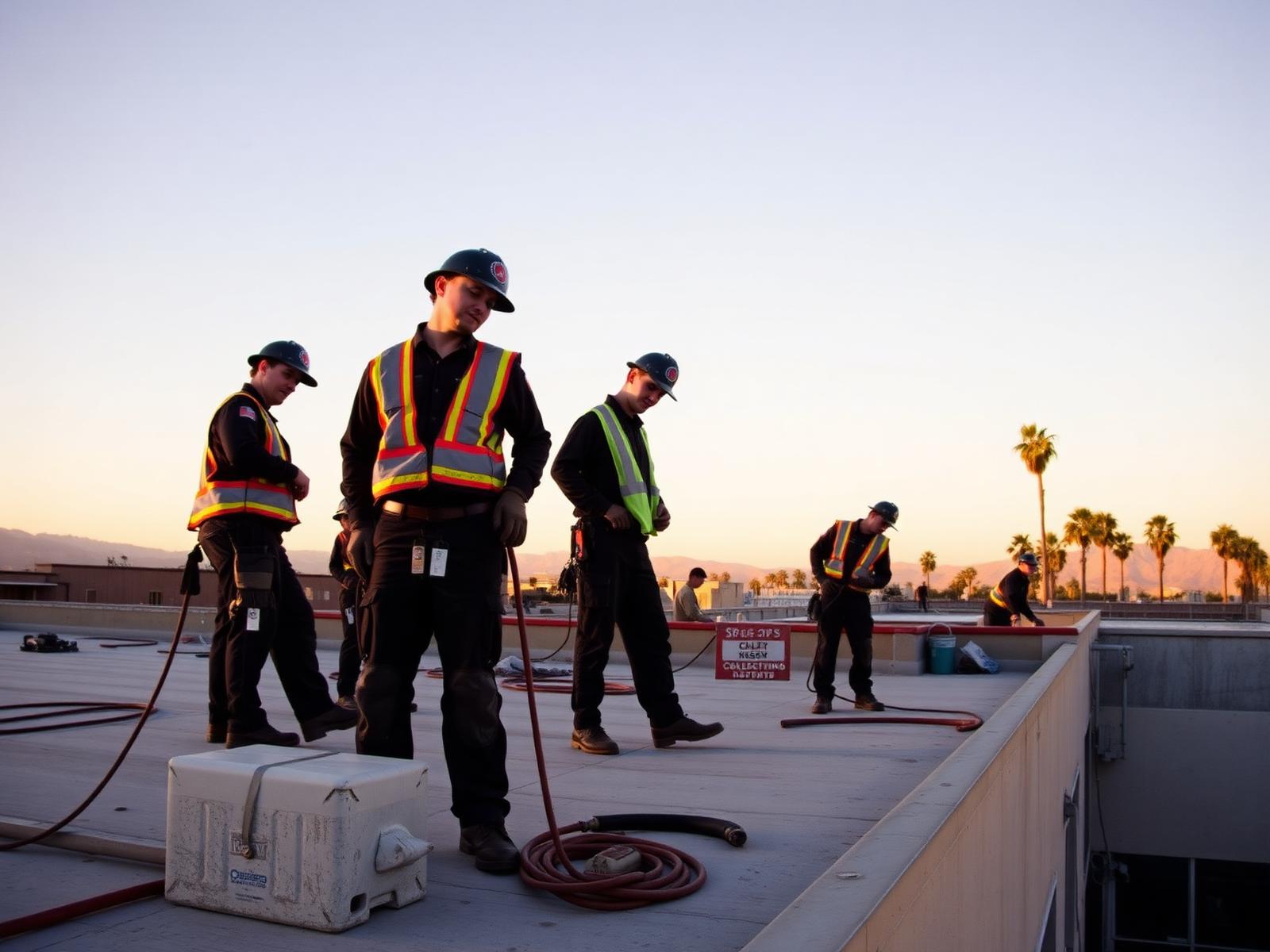 OH Building Services crew working on a SoCal commercial rooftop